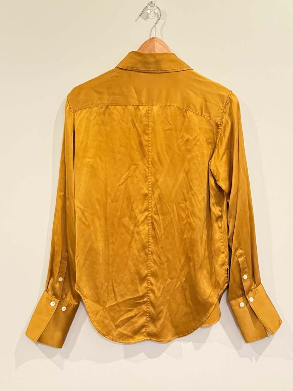 FRAME Silk Blend Mustard Yellow Long Sleeve Button Up Shirt Blouse XS LWSH2434 - Picture 4 of 6